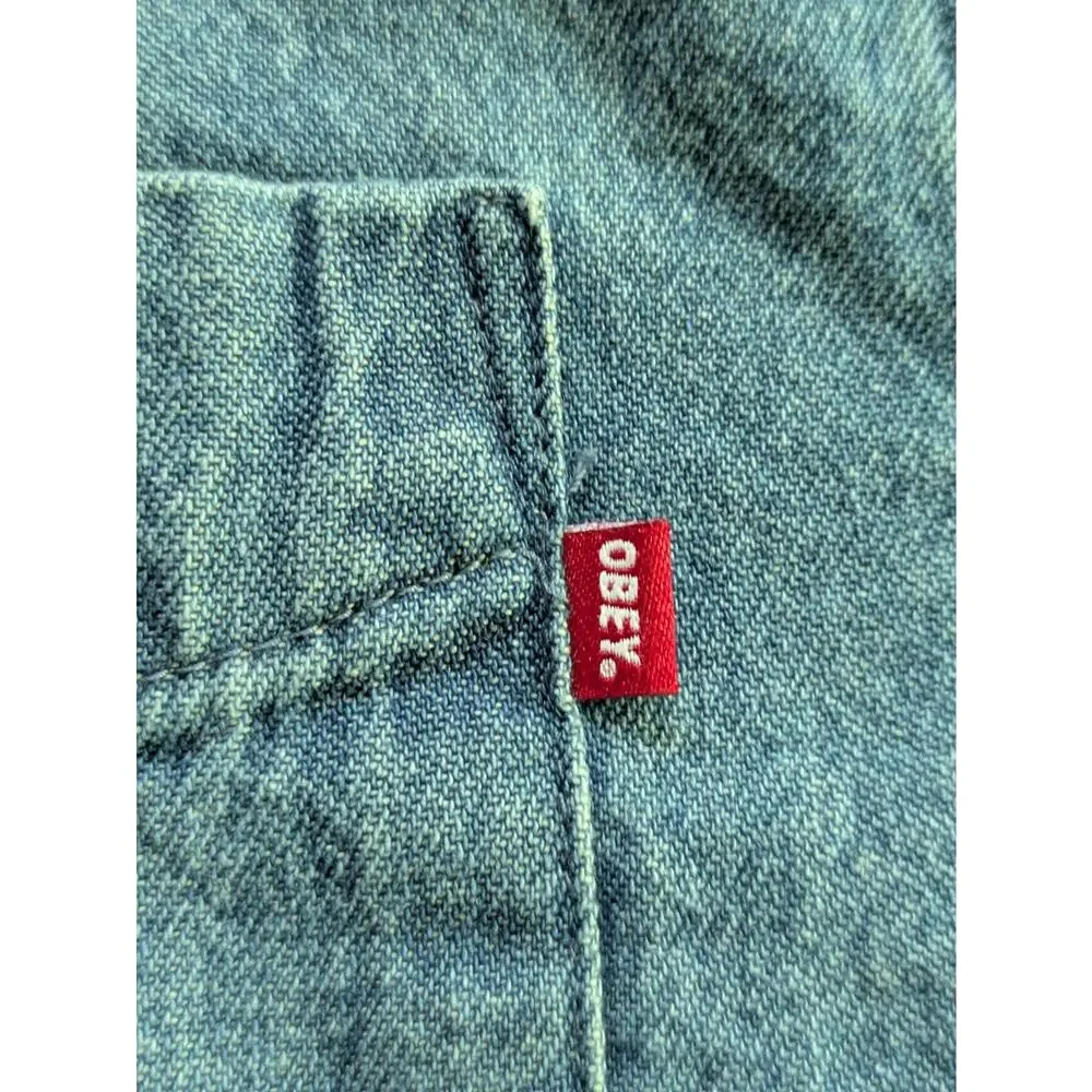 Vintage OBEY Long Sleeve Button Down Chambray Shirt - Large - Picture 3 of 15